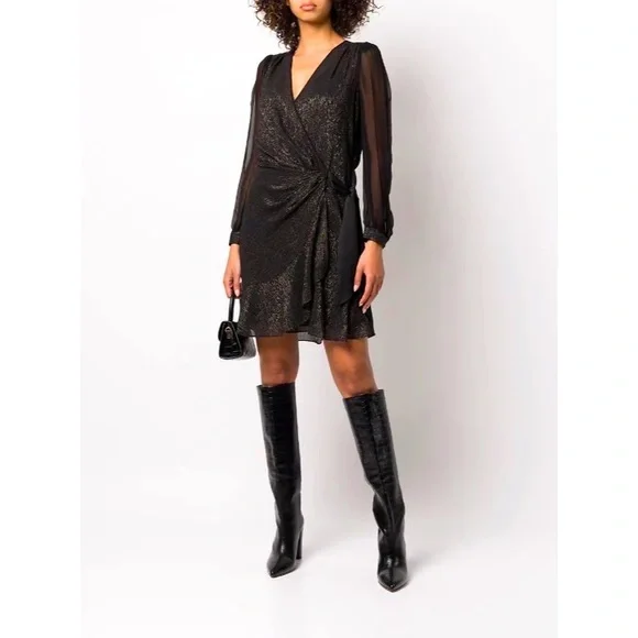 Diane Von Furstenberg | Dresses | Diane Von Furstenberg Dvf Clarice  Metallic Wrap Mini Dress In Blackgold 6 | Poshmark